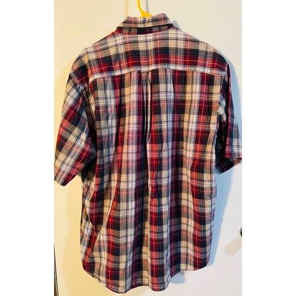 Nautica Mens Large Red & Blue Plaid Short Sleeve Button-Up Shirt - Picture 2 of 3